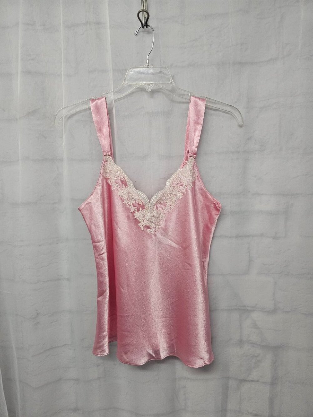 Oscar De La Rente Tank Pink Satin Lace Coquette Y2K L - Picture 9 of 10